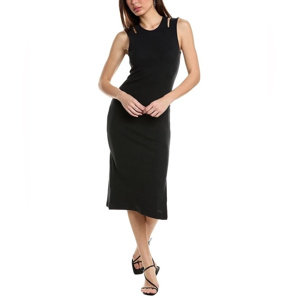 Hudson Black Cut-Out Midi Dress NWT XL Ribbed Bodycon Side Slit